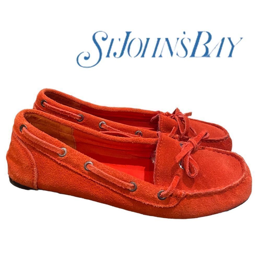 St. John's Bay Women's Red Suede Leather Slip-on Moccasin Loafers 7